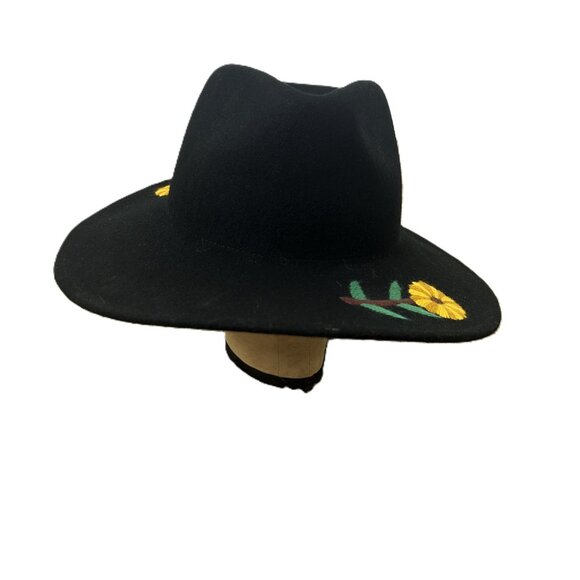 Brixton Felt Wool Cowboy Cowgirl Hat Embroidered Flowers 7 1/4 M Black main image 5